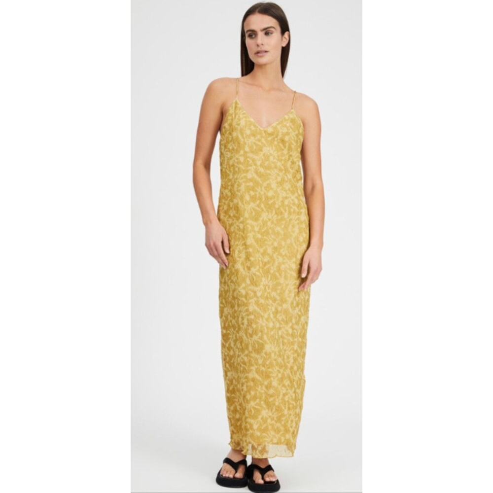 SAMSOE SAMSOE Nicoline Ochre Dress Crinkle Textured Maxi Slip Women's Size XL